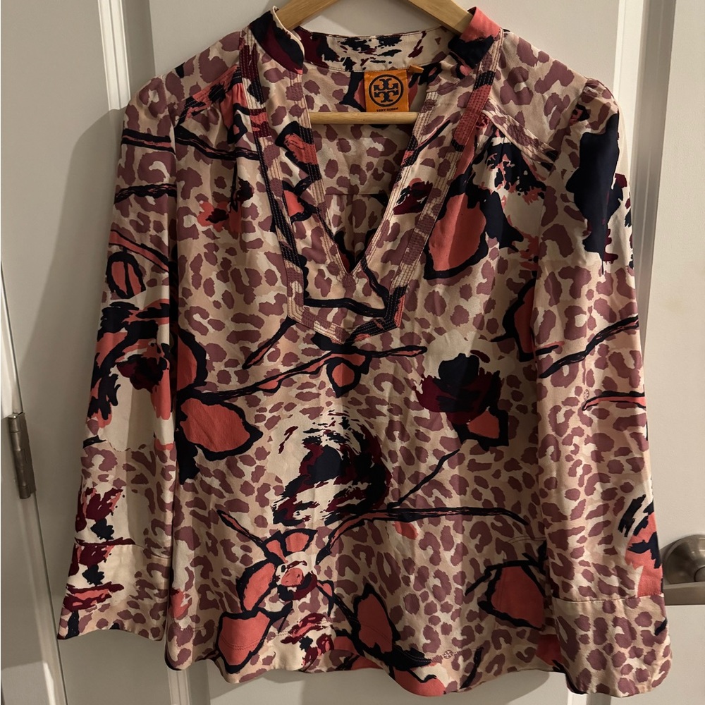 Tory Burch Pink Leopard 100% silk Women's Blouse